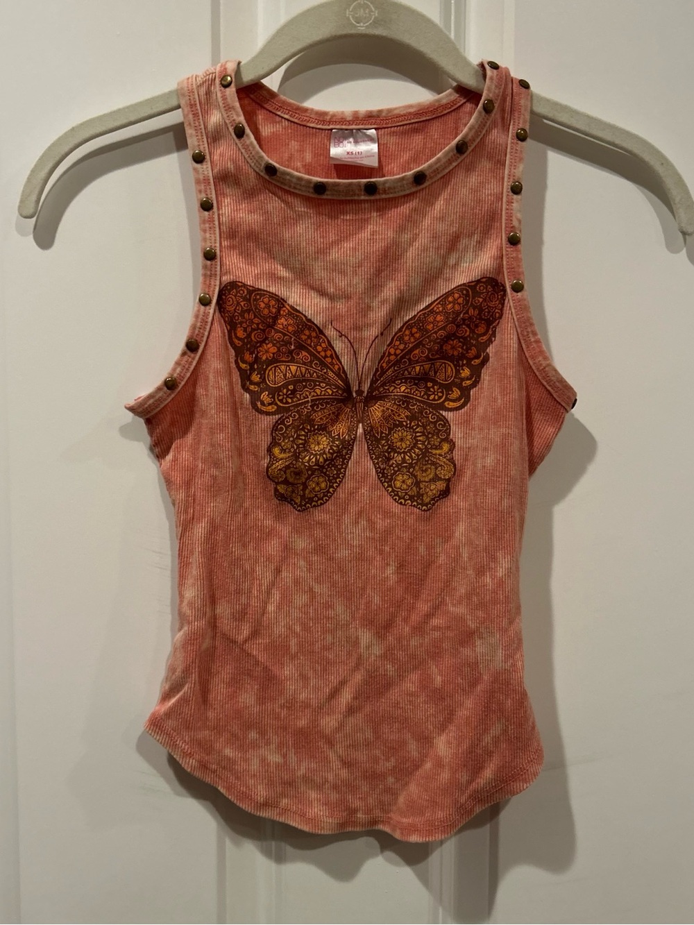 No Boundaries XS Butterfly Graphic Studded Ribbed Tank Top Y2K